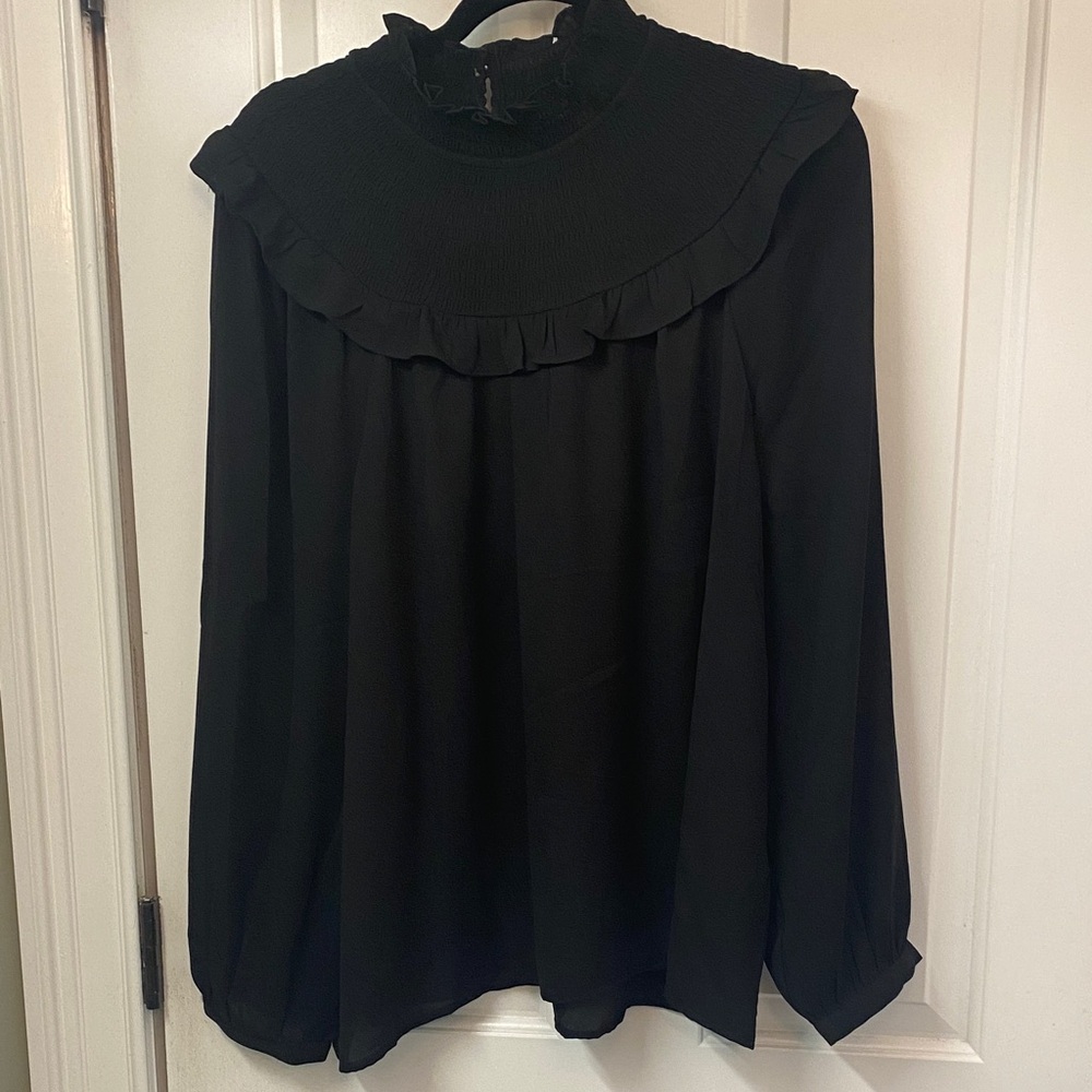Loft Elegant Black Ruffled Women's Top